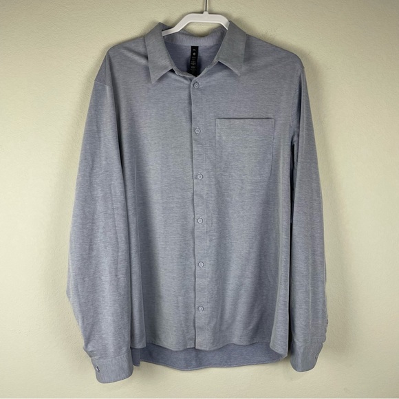 lululemon athletica Other - Lululemon Gray Blue Commission Long Sleeve Athleisure Button Up Shirt Size XXL